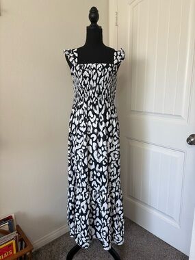 Black & White Smocked Maxi Dress
